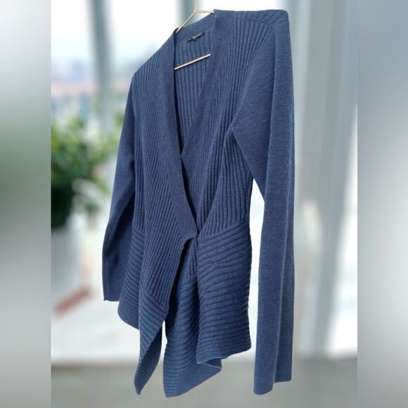 EILEEN FISHER 100% Merino Wool Wrap Ribbed Waterfall Cardigan Size M - Picture 5 of 12